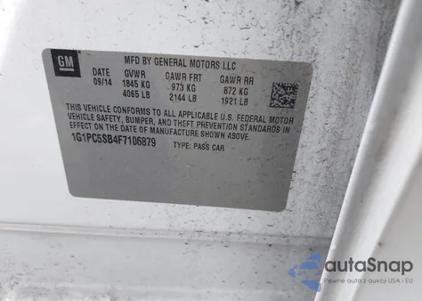 2015 Chevrolet Cruze 1Lt Auto from USA, damaged, VIN 1G1PC5SB4F7106879